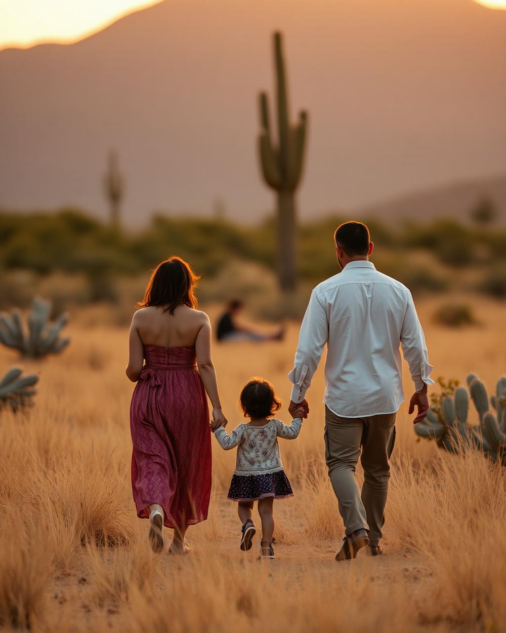Familia caminando entre cactus